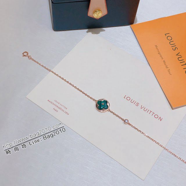 Louis Vuitton純銀飾品 路易威登天然孔雀石手鏈 LV單花單鑽手鏈  zglv2142